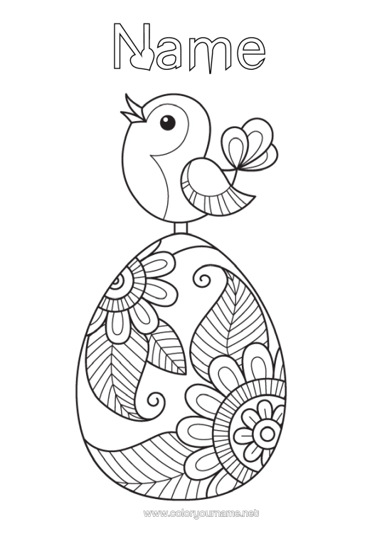 Colouring page to print Mandala Bird Animal Easter Eggs Large Easter Egg Birds And Flying Mammals
