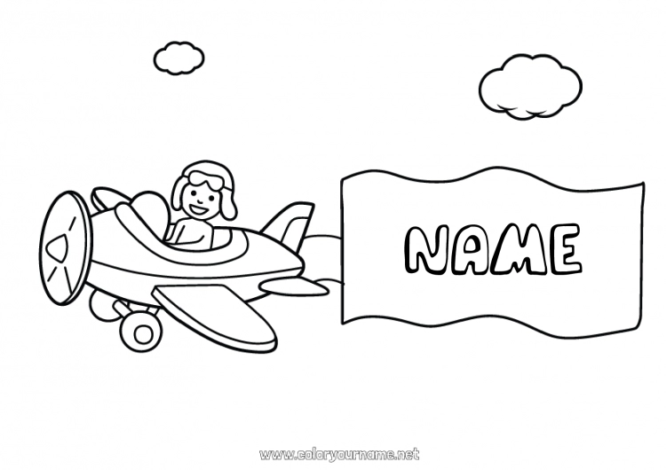 Coloring page to print Plane Vehicles Aerial vehicles Sign