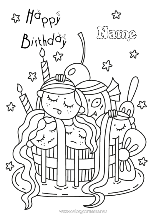 Colouring page to print Monster Cake Halloween Birthday Jellyfish Sea Siren Complex Colouring Pages Happy Birthday Message Marine Or Aquatic Animals