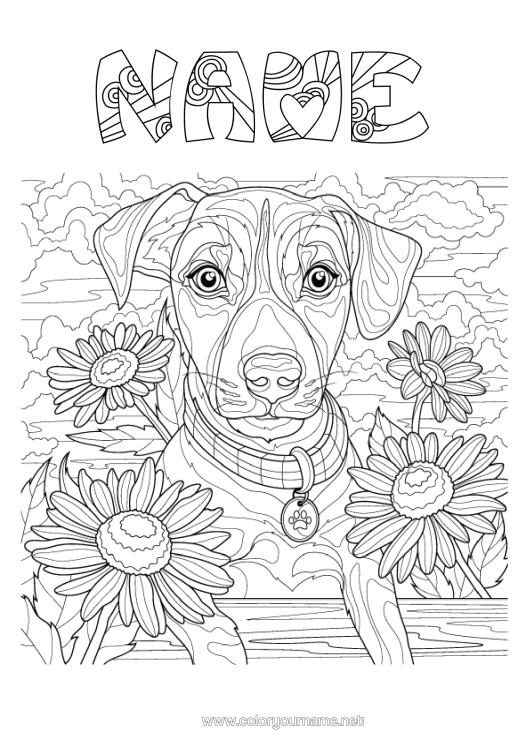 Colouring page to print Flowers Dog Animal Complex Colouring Pages Dogs And Cats