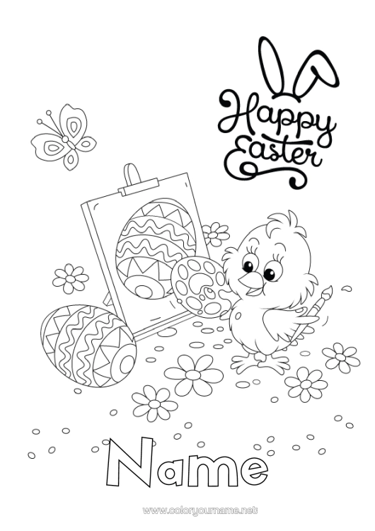 Colouring page to print Art Easter Eggs Easter "Happy Easter" Message Easter Painted Eggs