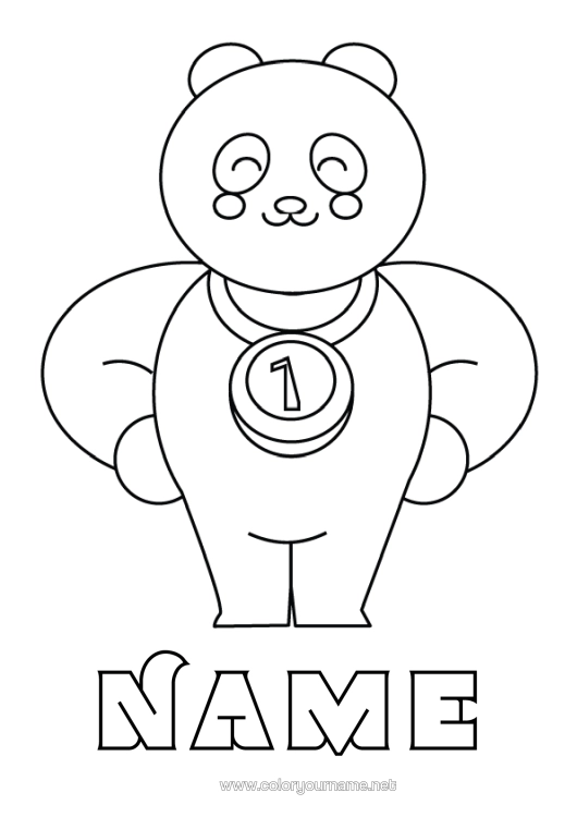 Colouring page to print Sport Animal Cup, Trophy, Medal Panda Other Animals Of The World Competitions And Awards First Place - Winner