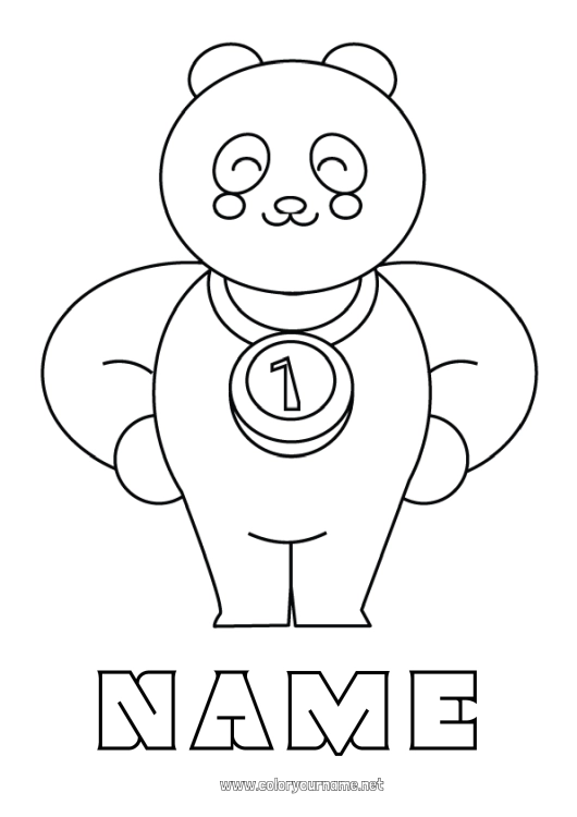 Coloring page to print Animal Cup, trophy, medal Panda Other animals of the world Competitions and Rewards