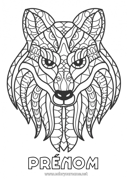 Coloriage à imprimer Loup Mandala Animal Animaux de la forêt