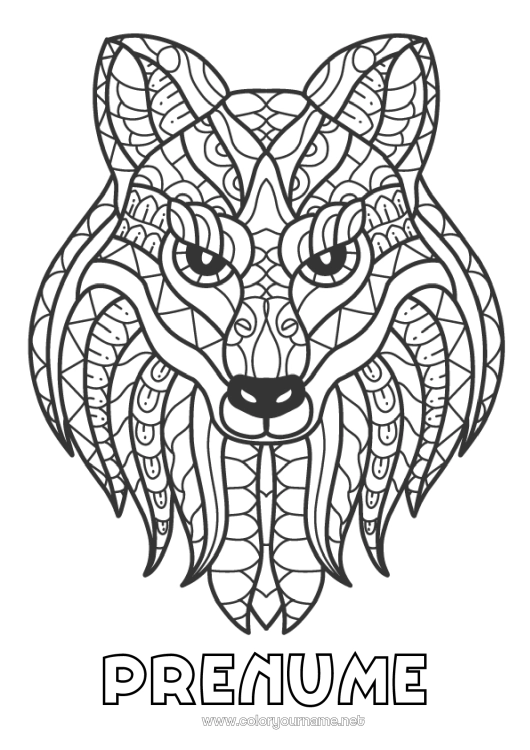 Pagină de colorat de imprimat Lup Mandala Animal Animale din pădure