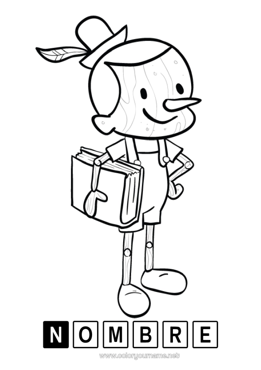 Dibujo para colorear para imprimir Pinocho Cuento de hadas Dibujos intermedios para colorear Libro Lectura Cuentos para Niños