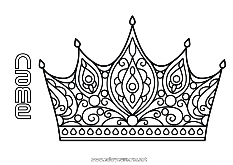 Coloring page to print Princess Crown Shrove Tuesday Jewel Fairy tale Intermediate coloring pages