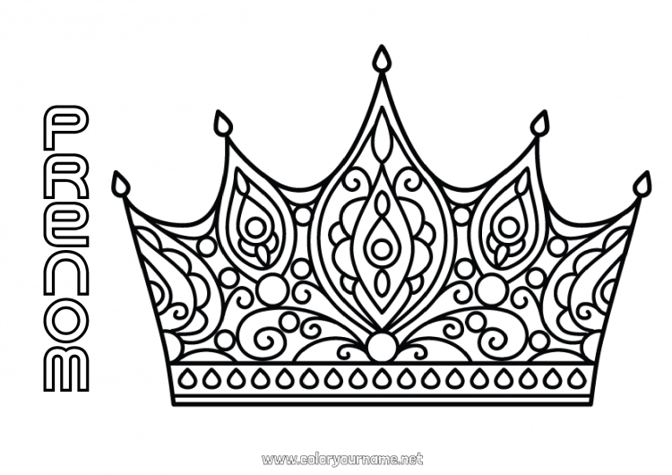 Coloriage à imprimer Princesse Couronne Mardi gras Bijou Conte de fées Coloriages intermédiaires