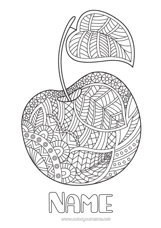 Colouring page to print Mandala Summer Food Cherry Fruit Complex Colouring Pages
