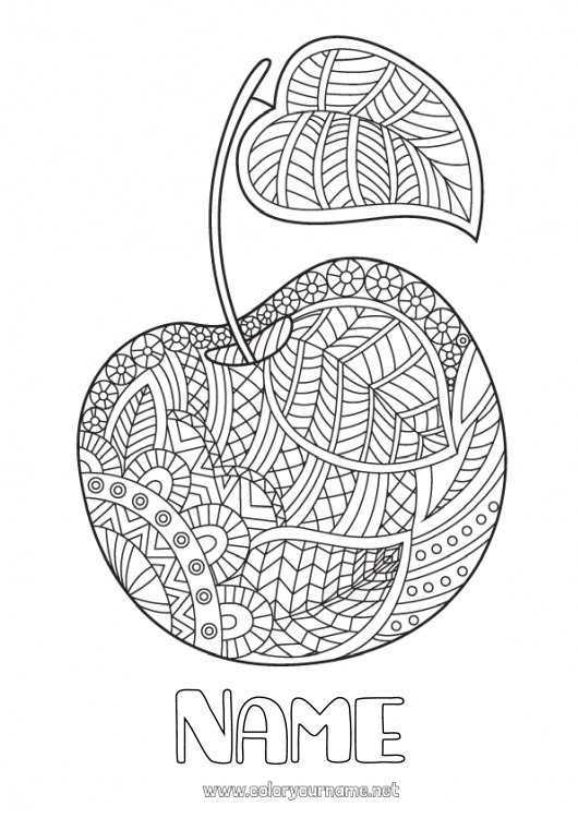 Coloring page to print Mandala Summer Food Cherry Fruits Complex coloring pages