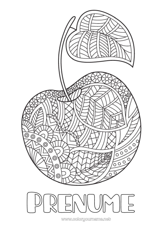 Pagină de colorat de imprimat Mandala Vara Mâncare Cireșe Fructe Desene de colorat complexe