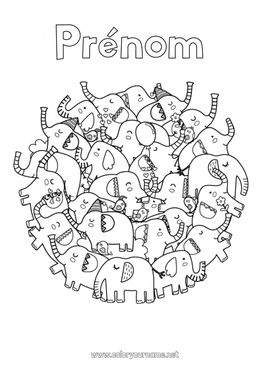 Coloriage à imprimer Mandala élephant Animal Animaux de la ferme Animaux sauvages d'Afrique