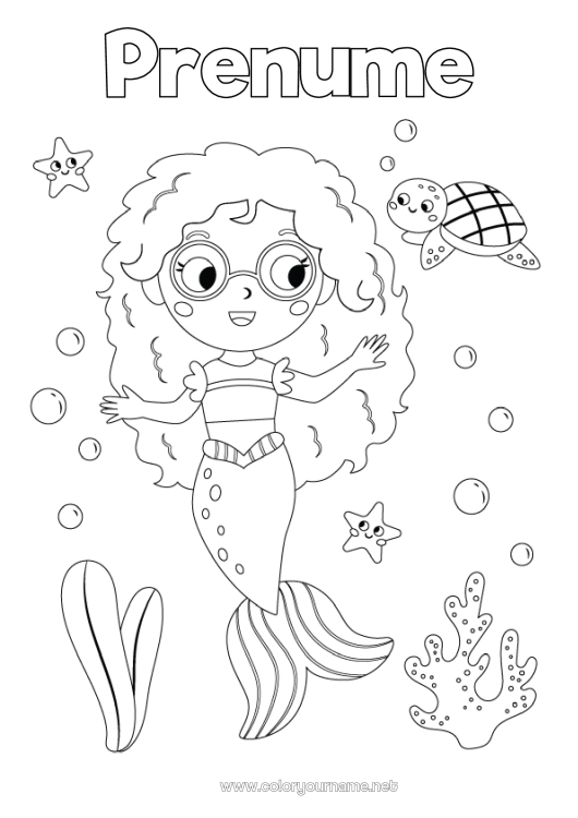 Pagină de colorat de imprimat Mare Pește Sirena Animale marine sau acvatice