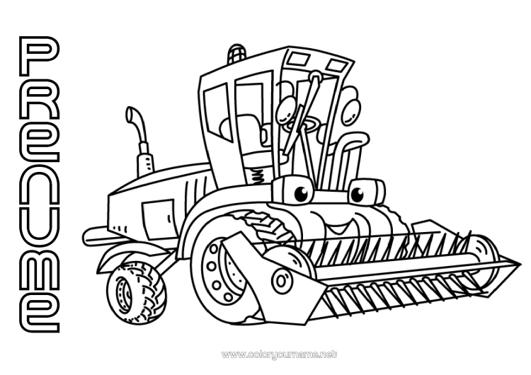 Pagină de colorat de imprimat Vehicule Recoltoare Vehiculele fermei Ferma Meserii agricole Desen animat Vehicule personaje