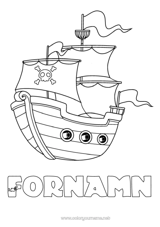 Färgläggningssida att skriva ut Pirater Fordon Båt Marina fordon