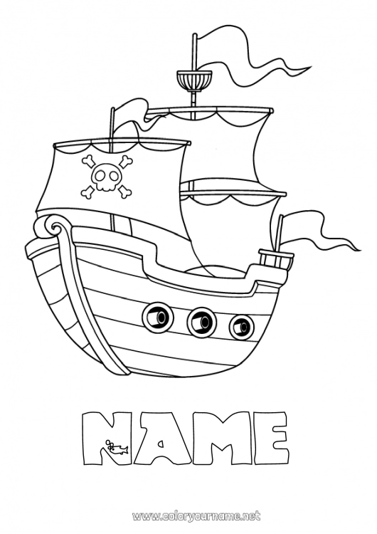 Coloring page to print Pirate Vehicles Boat Maritime vehicles