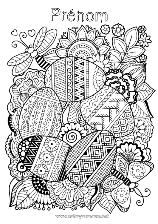 Coloriage à imprimer Mandala Papillon Oeufs de Pâques Pâques Coloriages complexes Insectes Libellule