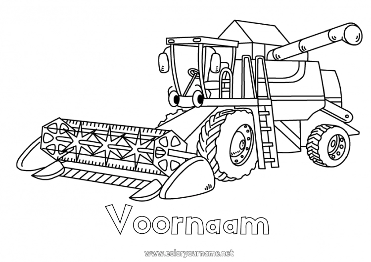 Kleurplaat om af te drukken Oogstmachine Boerderijvoertuigen Boerderij Boerderijberoepen