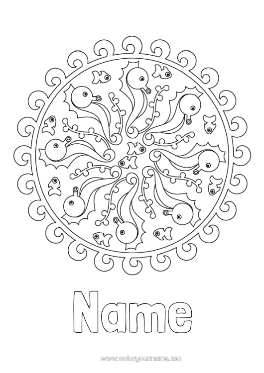 Colouring page to print Mandala Sea Animal Seahorse Marine Or Aquatic Animals