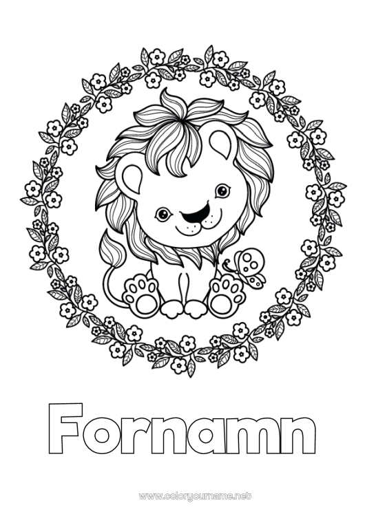 Färgläggningssida att skriva ut Söt Blommor Lejon Djur Afrikas vilda djur