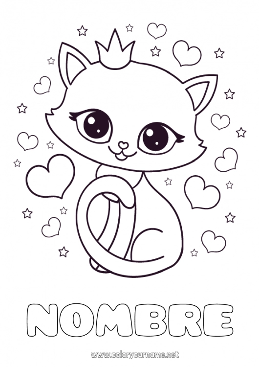 Dibujo para colorear para imprimir Lindo Corazón Cat Animales Corona Perros y gatos