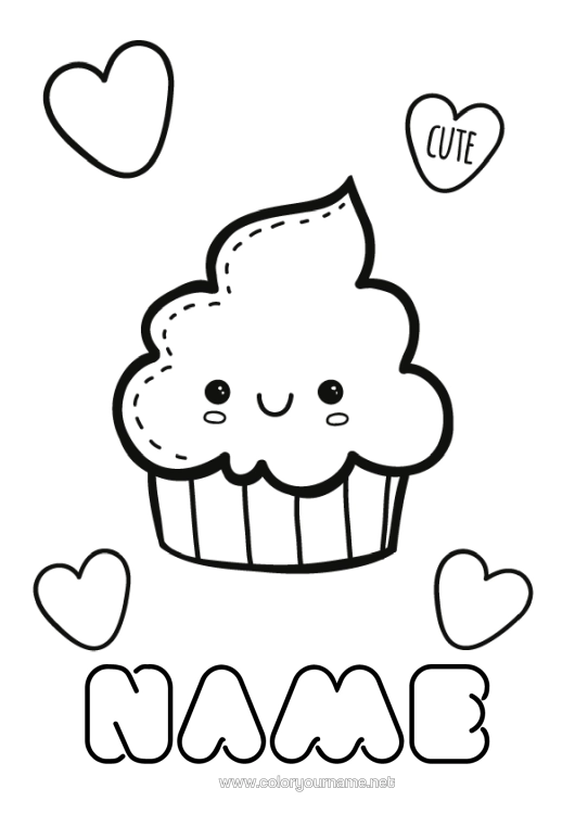 Colouring page to print Cute Cute Food Treats, Sweets