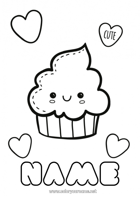 Coloring page to print Cute Kawaii Food Treats