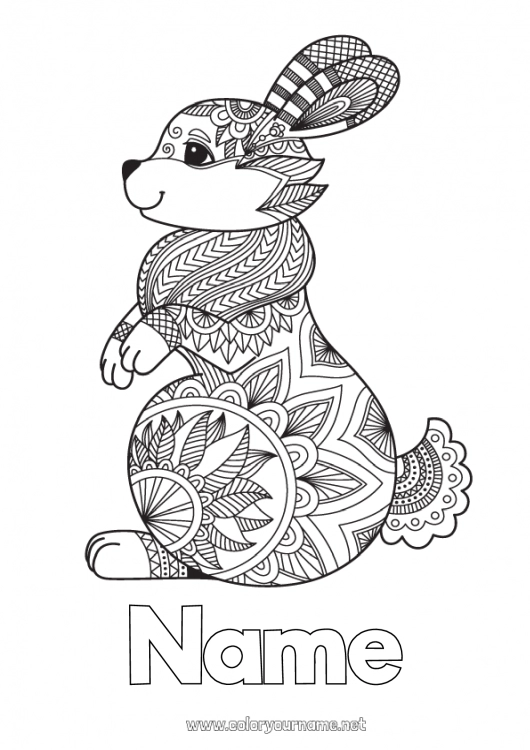 Coloring page to print Mandala Bunny Animal Chinese New Year Forest animals