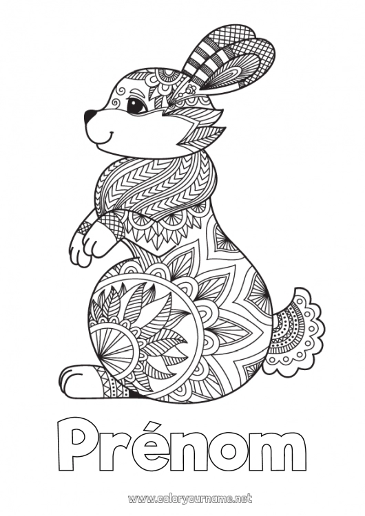 Coloriage à imprimer Mandala Lapin Animal Nouvel An chinois Animaux de la forêt