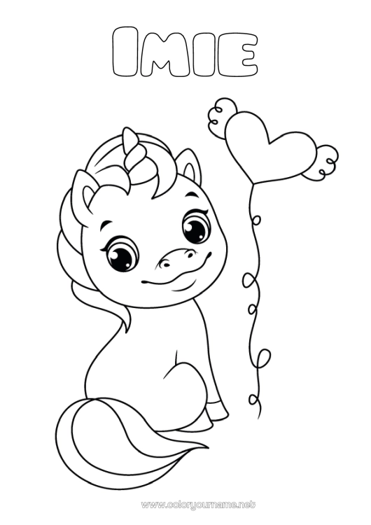 Kolorowanka do wydruku Słodki Serce Jednorożec Zwierzę Łatwe kolorowanki Smoki, jednorożce i fantastyczne zwierzęta