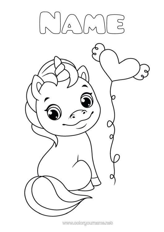 Colouring page to print Cute Heart Unicorn Animal Easy Colouring Pages Dragons, Unicorns, And Fantastical Creatures