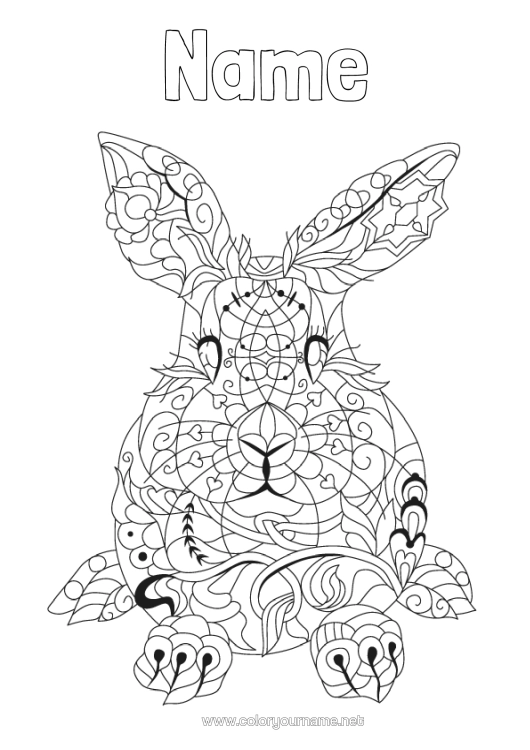 Colouring page to print Mandala Rabbit Animal Chinese New Year Forest Animals