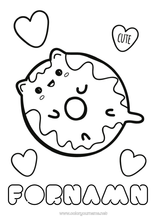 Färgläggningssida att skriva ut Söt Söt Mat Donuts Gottigheter, sötsaker
