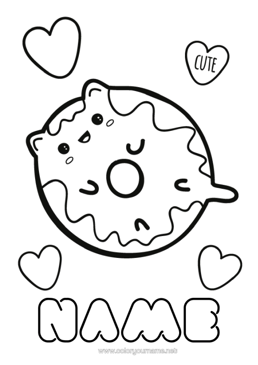 Colouring page to print Cute Cute Food Doughnuts Treats, Sweets