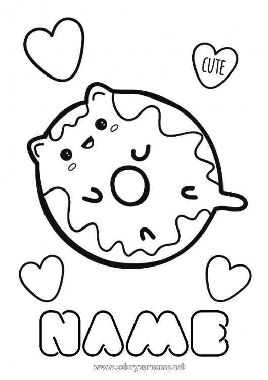 Coloring page to print Cute Kawaii Food Donuts Treats