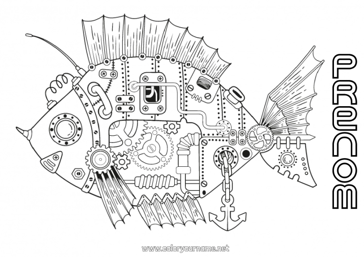 Coloriage à imprimer Robot Animal Poisson Coloriages complexes Animaux marins ou aquatique