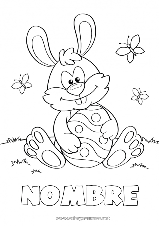 Dibujo para colorear para imprimir Primavera Conejo Animales Huevos de Pascua Pascua de Resurrección Animales del bosque