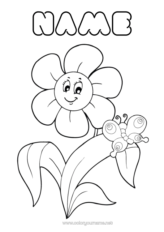 Colouring page to print Flowers Spring Butterfly Animal Easy Colouring Pages Insects