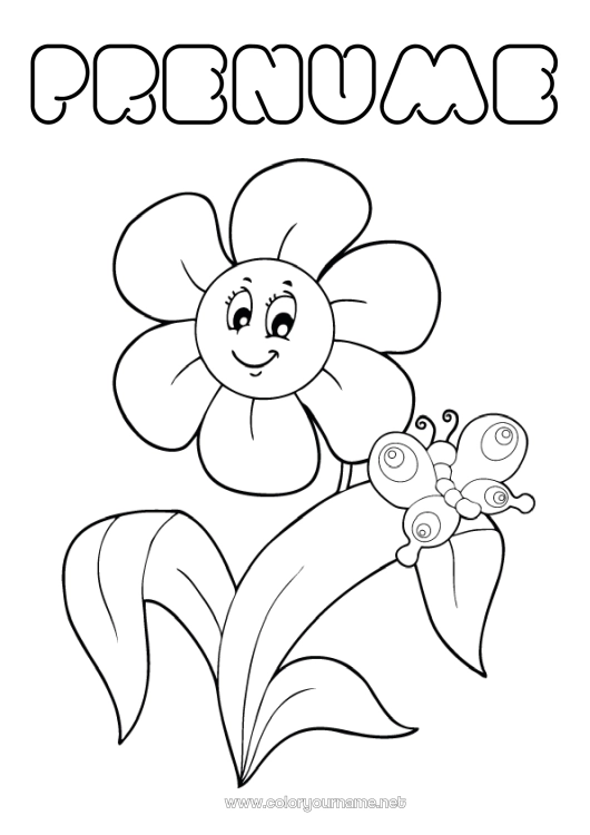 Pagină de colorat de imprimat Flori Primăvară Fluture Animal Desene de colorat ușoare Insecte