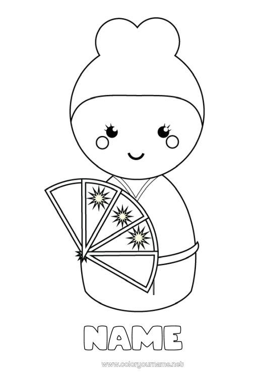 Coloring page to print Toys Japan Kimono Games and toys