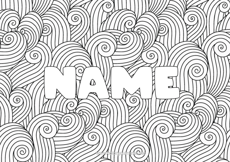 Colouring page to print Mandala Summer Sea Decorated Name Zentangle Decorative Background Waves
