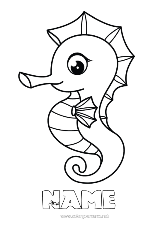 Colouring page to print Sea Animal Seahorse Marine Or Aquatic Animals