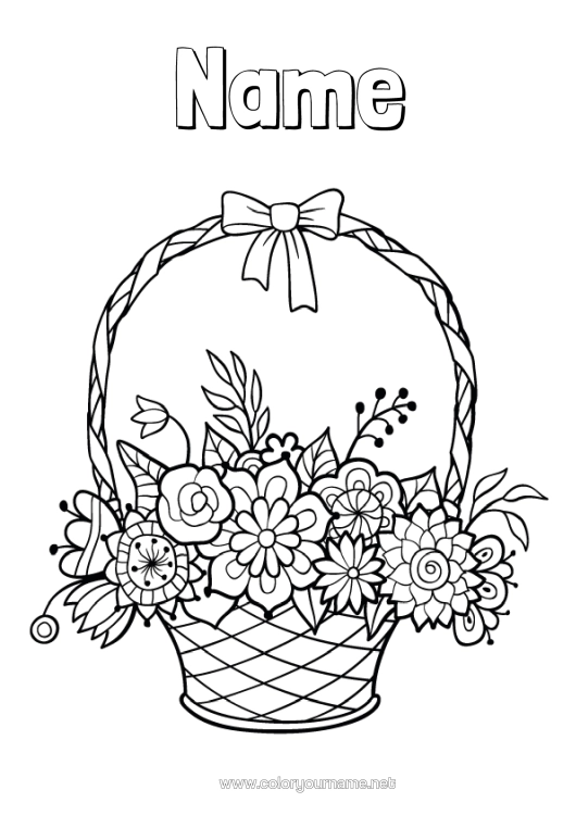 Colouring page to print Flowers Spring Basket