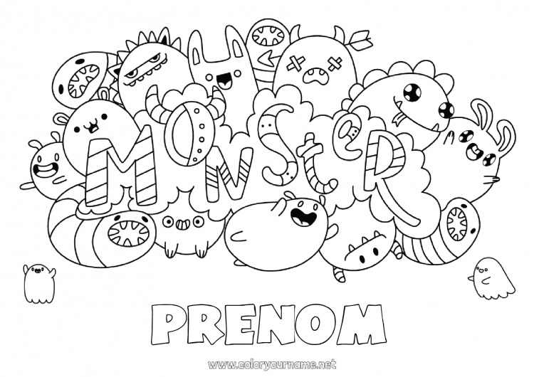 Coloriage à imprimer Monstre Mignon Kawaii