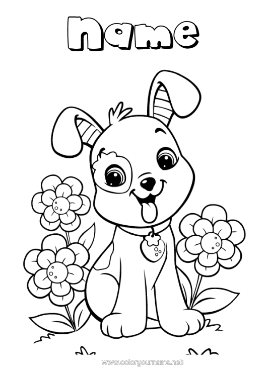 Colouring page to print Flowers Dog Spring Animal Dogs And Cats