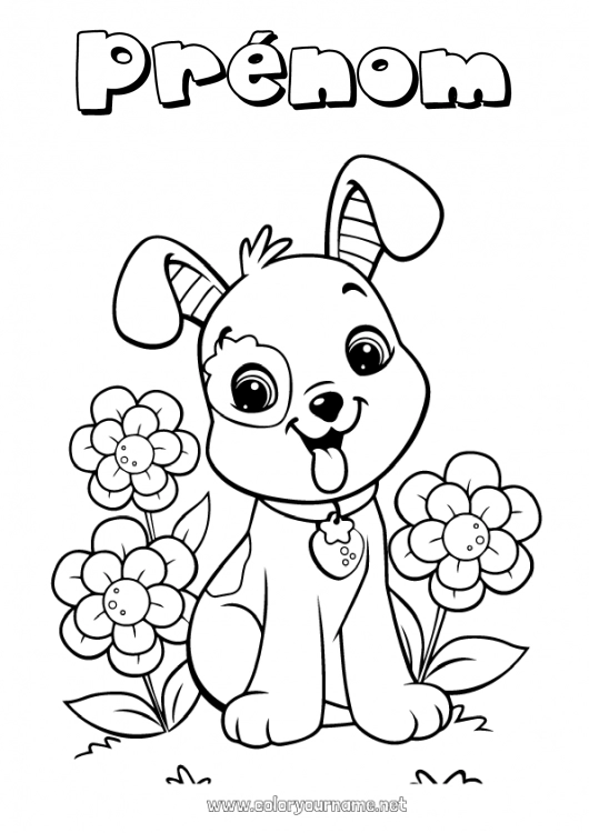 Coloriage à imprimer Fleurs Chien Printemps Animal Chiens et chats