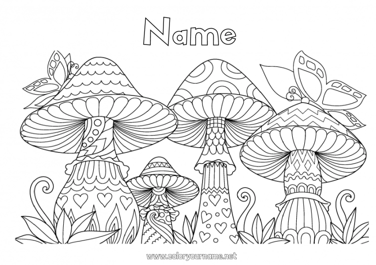 Coloring page to print Mandala Spring Butterfly Animal Mushroom Complex coloring pages Insects