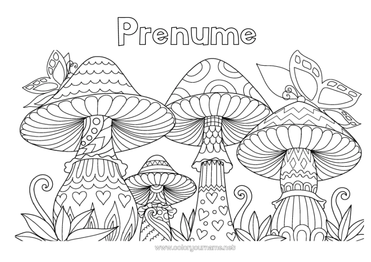 Pagină de colorat de imprimat Mandala Primăvară Fluture Animal Ciupercă Desene de colorat complexe Insecte