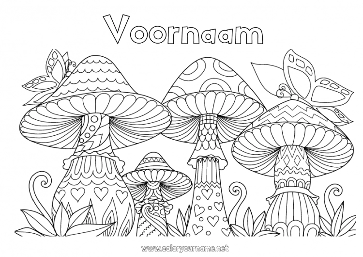 Kleurplaat om af te drukken Mandala Lente Vlinder Dier Paddestoel Complex Kleurplaten Insecten