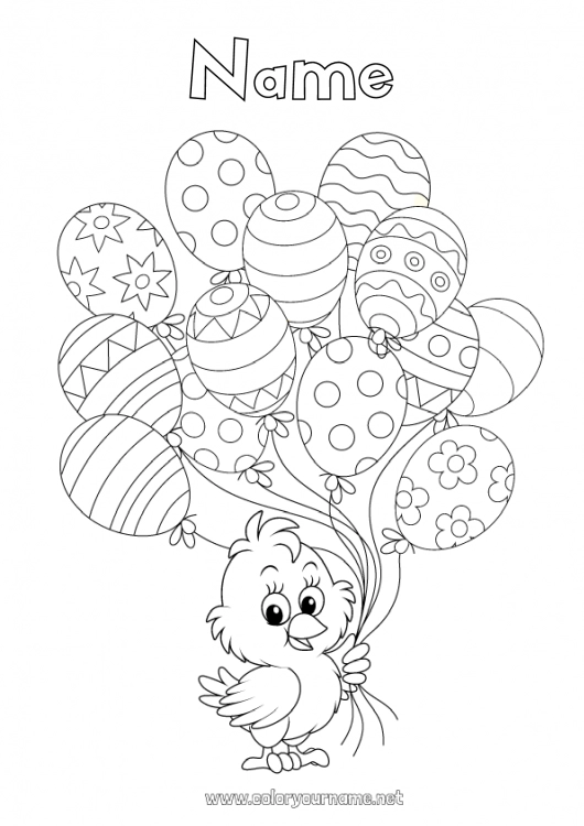 Coloring page to print Balloons Spring Chick Animal Easter Farm animals